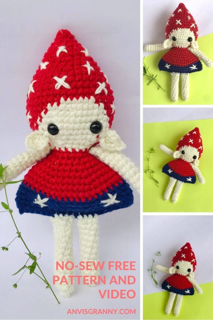 free no-sew Amigurumi Christmas Elf Doll crochet pattern for beginners