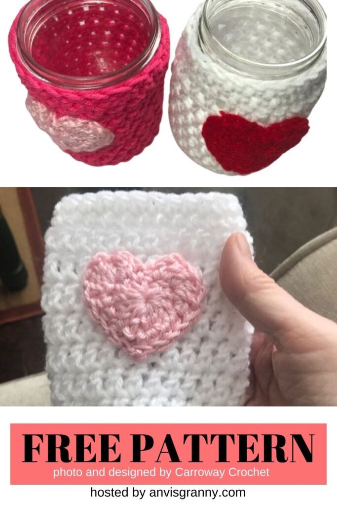 Heart Mason Jar Cozy free crochet pattern