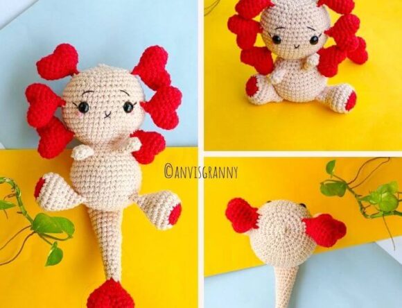 No-Sew Crochet Valentine Axolotl Amigurumi Pattern For Beginners